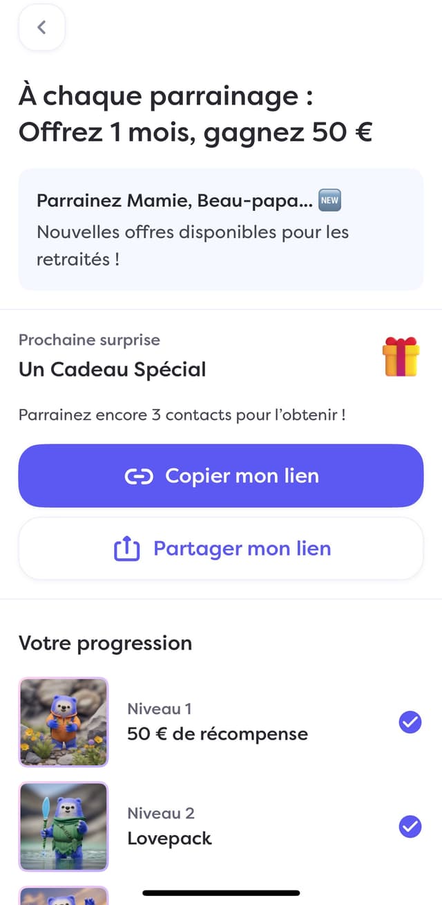 Interface de parrainage Alan