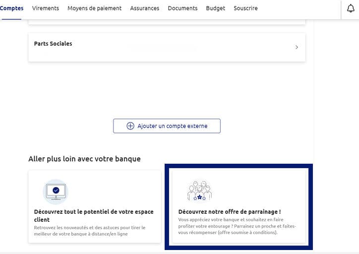 Interface de parrainage Banque Populaire